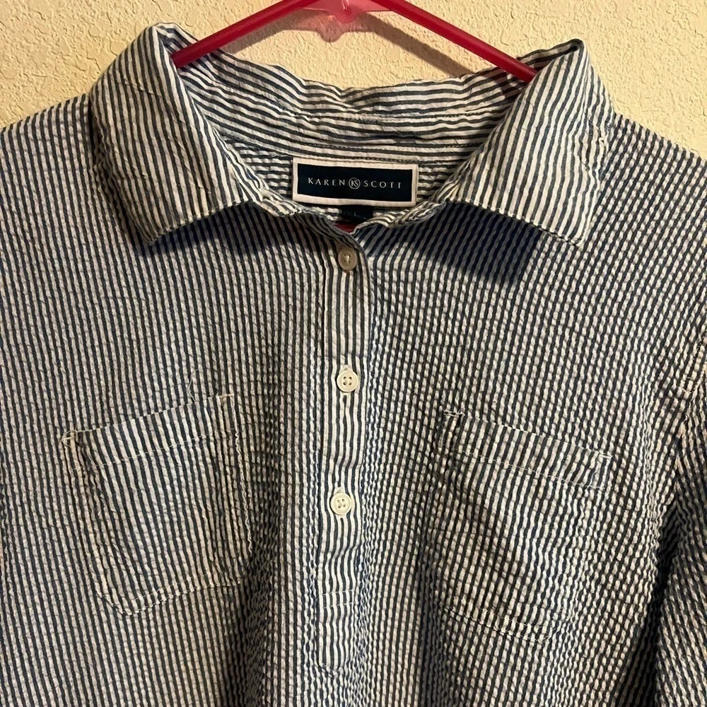 Karen Scott Striped Shirt Dress Size Large - Picture 2 of 10